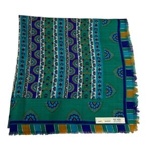 BAAR BEARDS 100% Wool Vintage Scarf Teal Blue Paisley Floral Made in Japan 29x29